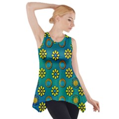 Yellow And Blue Proud Blooming Flowers Side Drop Tank Tunic by pepitasart