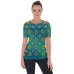 Yellow And Blue Proud Blooming Flowers Shoulder Cut Out Short Sleeve Top by pepitasart