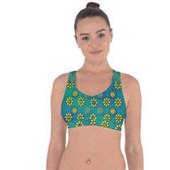 Yellow And Blue Proud Blooming Flowers Cross String Back Sports Bra by pepitasart