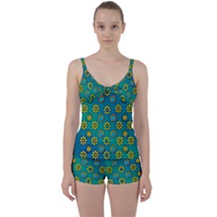 Yellow And Blue Proud Blooming Flowers Tie Front Two Piece Tankini by pepitasart