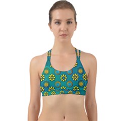 Yellow And Blue Proud Blooming Flowers Back Web Sports Bra by pepitasart