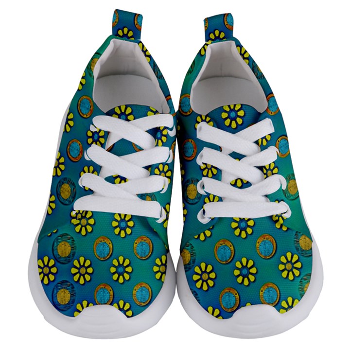 Yellow And Blue Proud Blooming Flowers Kids  Lightweight Sports Shoes