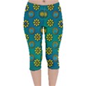 Yellow And Blue Proud Blooming Flowers Velvet Capri Leggings  View1