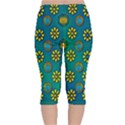 Yellow And Blue Proud Blooming Flowers Velvet Capri Leggings  View2