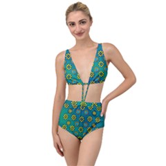 Yellow And Blue Proud Blooming Flowers Tied Up Two Piece Swimsuit by pepitasart