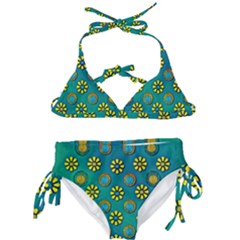 Yellow And Blue Proud Blooming Flowers Kids  Classic Bikini Set by pepitasart