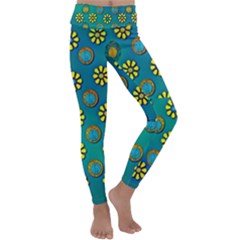 Yellow And Blue Proud Blooming Flowers Kids  Lightweight Velour Classic Yoga Leggings by pepitasart