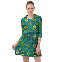 Yellow And Blue Proud Blooming Flowers Mini Skater Shirt Dress by pepitasart