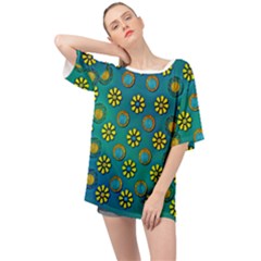 Yellow And Blue Proud Blooming Flowers Oversized Chiffon Top by pepitasart