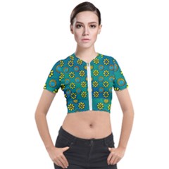 Yellow And Blue Proud Blooming Flowers Short Sleeve Cropped Jacket by pepitasart