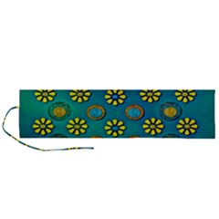 Yellow And Blue Proud Blooming Flowers Roll Up Canvas Pencil Holder (l) by pepitasart