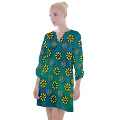 Yellow And Blue Proud Blooming Flowers Open Neck Shift Dress by pepitasart