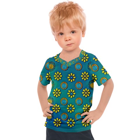 Yellow And Blue Proud Blooming Flowers Kids  Sports Tee by pepitasart