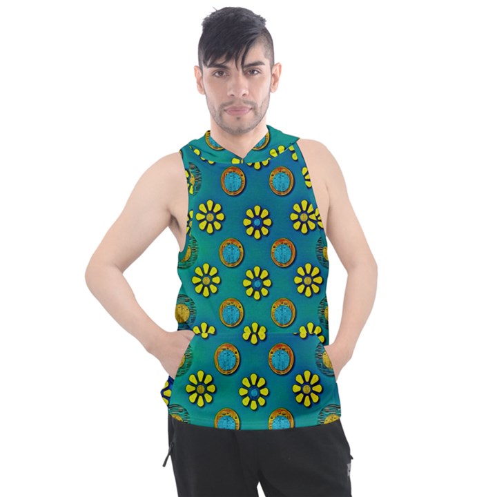 Yellow And Blue Proud Blooming Flowers Men s Sleeveless Hoodie