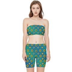 Yellow And Blue Proud Blooming Flowers Stretch Shorts And Tube Top Set by pepitasart