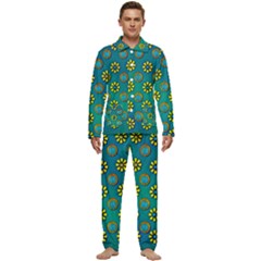 Yellow And Blue Proud Blooming Flowers Men s Long Sleeve Velvet Pocket Pajamas Set by pepitasart