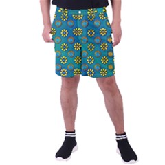 Yellow And Blue Proud Blooming Flowers Men s Pocket Shorts by pepitasart