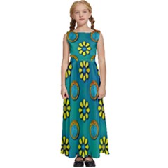 Yellow And Blue Proud Blooming Flowers Kids  Satin Sleeveless Maxi Dress by pepitasart