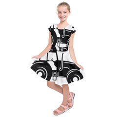 Black-farm-tractor-cut Kids  Short Sleeve Dress by DinzDas