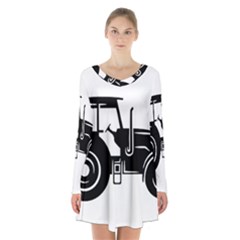 Black-farm-tractor-cut Long Sleeve Velvet V-neck Dress