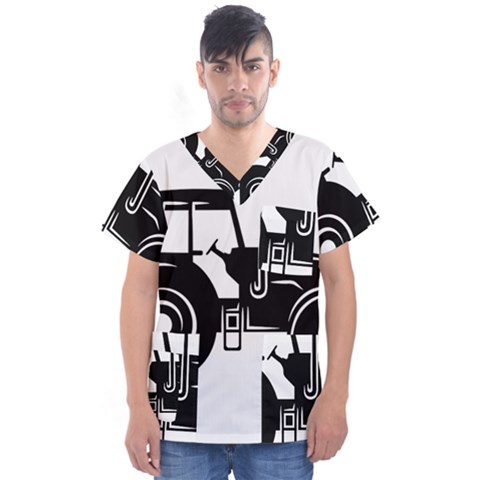 Black-farm-tractor-cut Men s V-neck Scrub Top by DinzDas