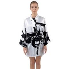 Black-farm-tractor-cut Long Sleeve Satin Kimono by DinzDas