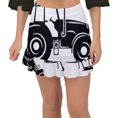 Black-farm-tractor-cut Fishtail Mini Chiffon Skirt