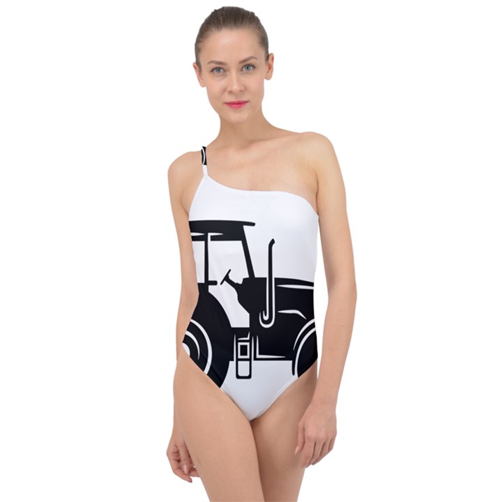 Black-farm-tractor-cut Classic One Shoulder Swimsuit