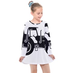 Black-farm-tractor-cut Kids  Long Sleeve Dress by DinzDas