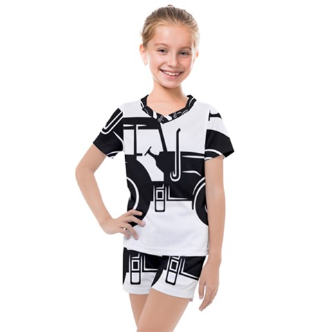 Black-farm-tractor-cut Kids  Mesh Tee And Shorts Set by DinzDas