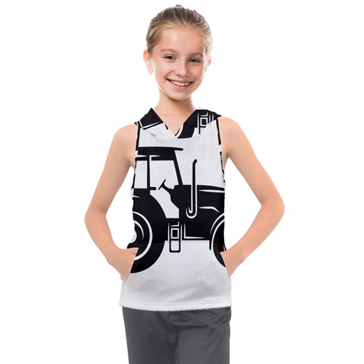 Black-farm-tractor-cut Kids  Sleeveless Hoodie