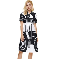 Black-farm-tractor-cut Button Top Knee Length Dress