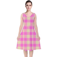 Pink Tartan 4 V-neck Midi Sleeveless Dress  by tartantotartanspink