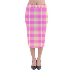 Pink Tartan 4 Velvet Midi Pencil Skirt