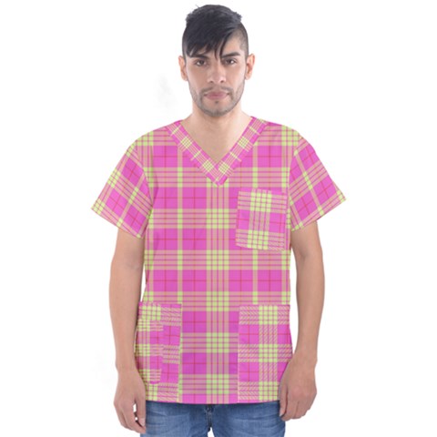 Pink Tartan 4 Men s V-neck Scrub Top by tartantotartanspink