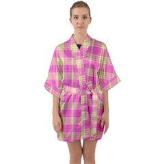 Pink Tartan 4 Half Sleeve Satin Kimono  by tartantotartanspink