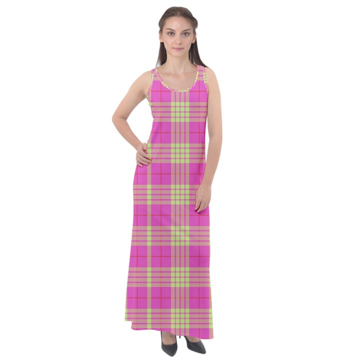 Pink Tartan 4 Sleeveless Velour Maxi Dress