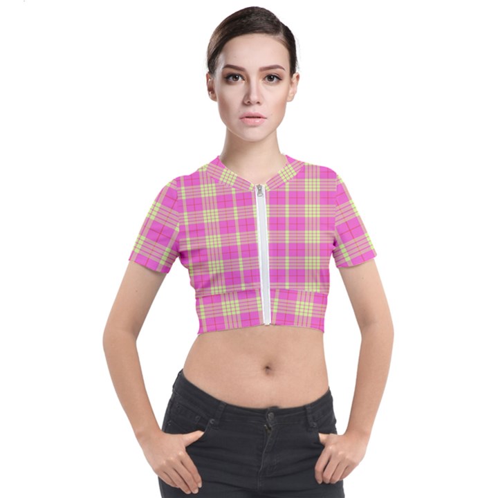 Pink Tartan 4 Short Sleeve Cropped Jacket