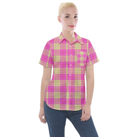 Pink Tartan 4 Women s Short Sleeve Pocket Shirt by tartantotartanspink