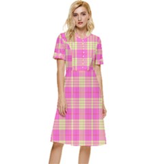 Pink Tartan 4 Button Top Knee Length Dress by tartantotartanspink