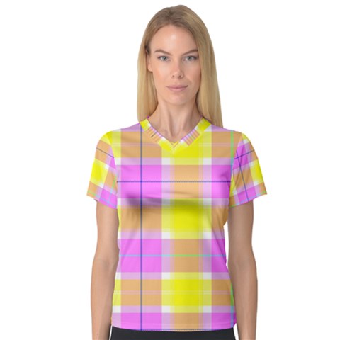 Pink Tartan-8 V-neck Sport Mesh Tee by tartantotartanspink