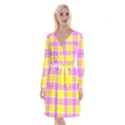 Pink Tartan-8 Long Sleeve Velvet Front Wrap Dress View1