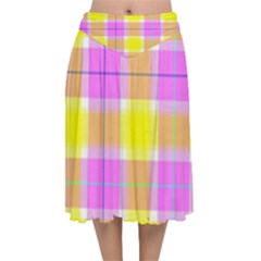 Pink Tartan-8 Velvet Flared Midi Skirt by tartantotartanspink