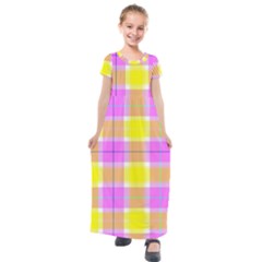 Pink Tartan-8 Kids  Short Sleeve Maxi Dress by tartantotartanspink