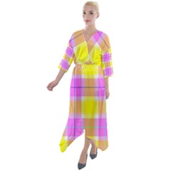 Pink Tartan-8 Quarter Sleeve Wrap Front Maxi Dress by tartantotartanspink