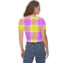 Pink Tartan-8 Twist Front Crop Top View4