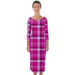 Pink Tartan-9 Quarter Sleeve Midi Bodycon Dress by tartantotartanspink