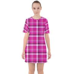 Pink Tartan-9 Sixties Short Sleeve Mini Dress by tartantotartanspink