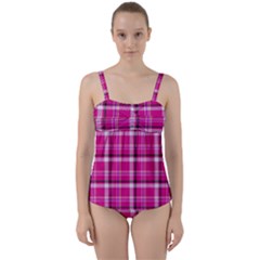 Pink Tartan-9 Twist Front Tankini Set by tartantotartanspink