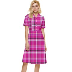 Pink Tartan-9 Button Top Knee Length Dress by tartantotartanspink